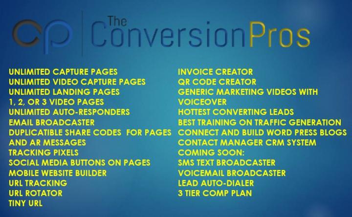 The Conversion Pros All in One Suite of Online Marketing tools.